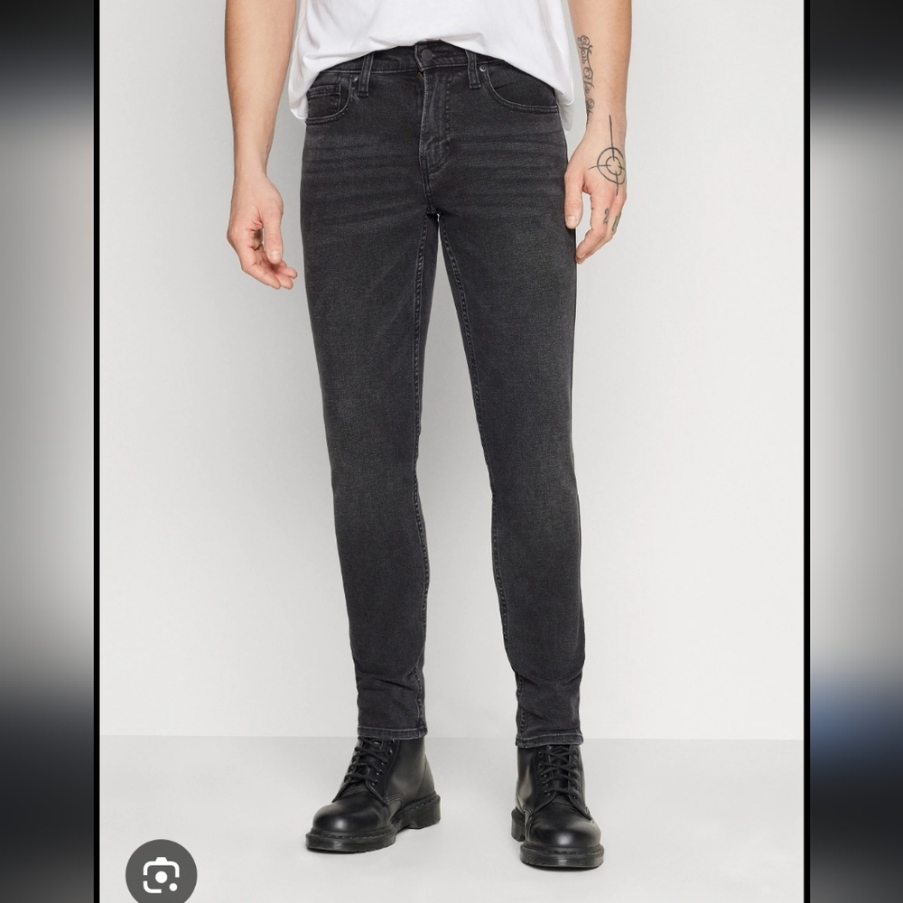 Holister Mens Washed Black Athletic Skinny Stretchy Jeans 34 X32 New